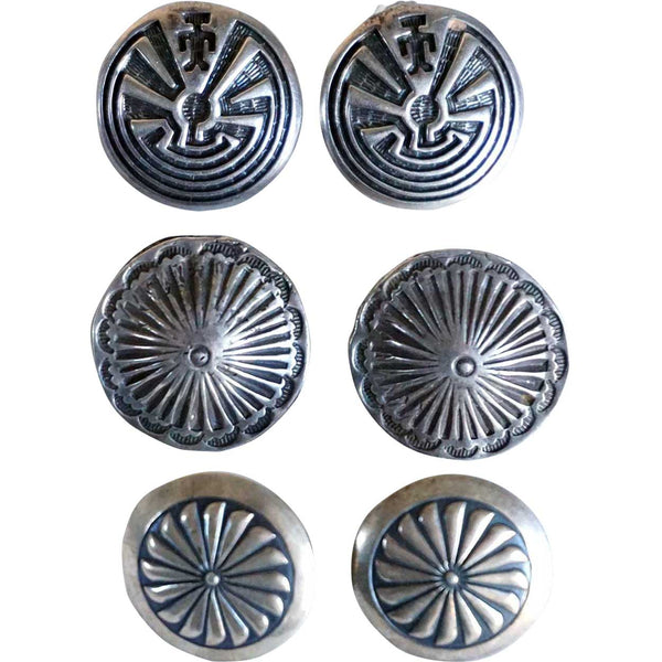 Three Pairs Vintage American Southwest Sterling Silver Concho-Style Earrings
