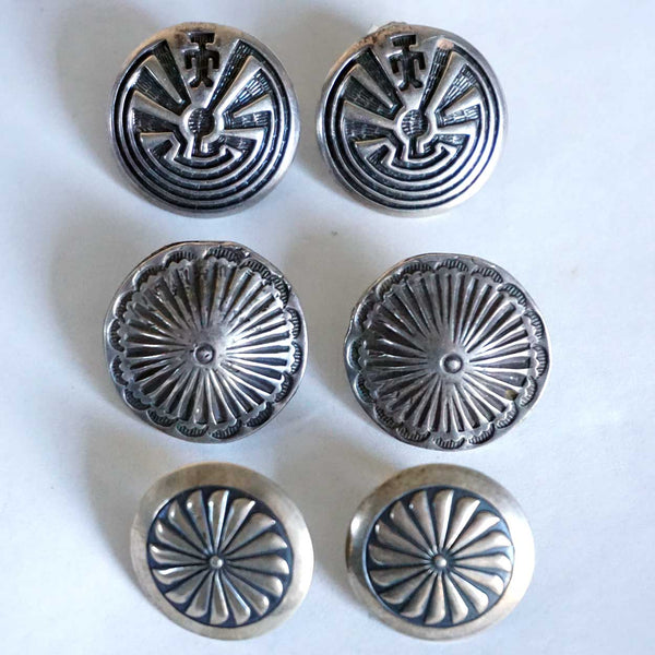 Three Pairs Vintage American Southwest Sterling Silver Concho-Style Earrings