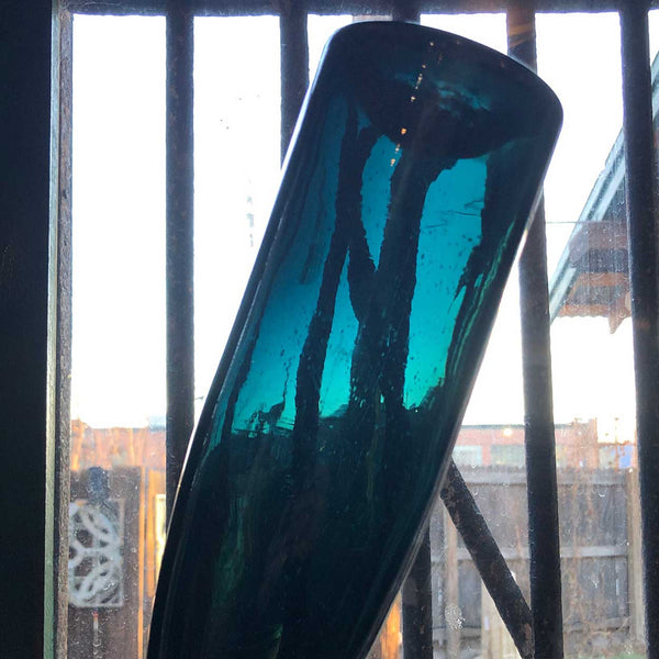 Scarce Large American Teal Glass Turn Mold Hock Shape Wine Bottle