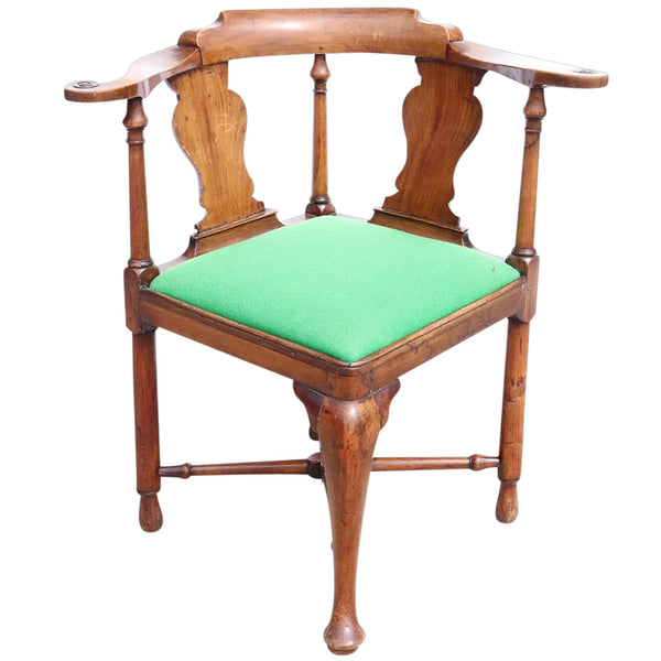 English Georgian Cherry/Applewood Upholstered Seat Corner Armchair