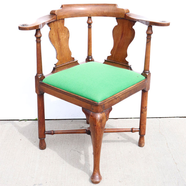 English Georgian Cherry/Applewood Upholstered Seat Corner Armchair