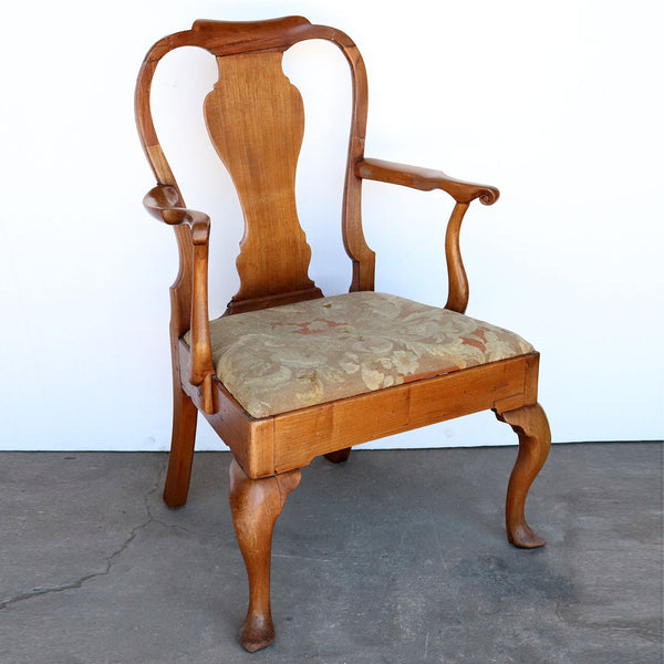 English Queen Anne Mahogany Upholstered Seat Armchair
