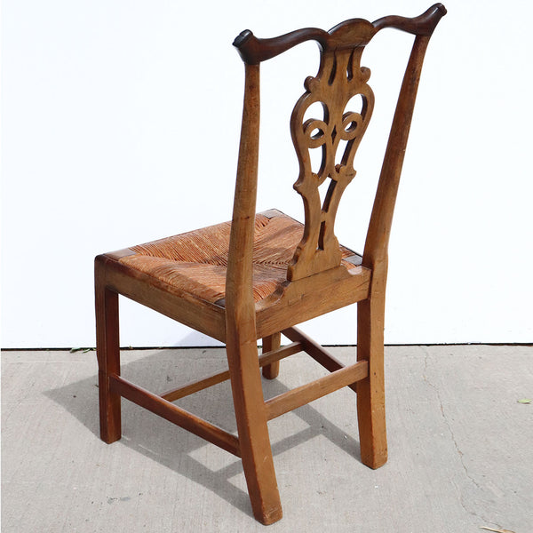 American Chippendale Style Mahogany Rush Seat Dining Side Chair