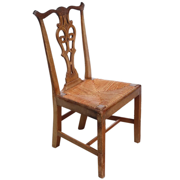 American Chippendale Style Mahogany Rush Seat Dining Side Chair