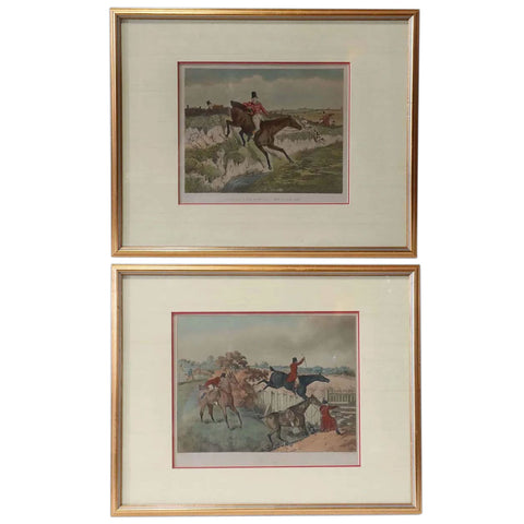 Two HENRY THOMAS ALKEN Hand Color Lithographs, The Leap and Going Down a Difficulty