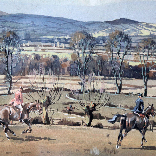 GRAHAM SMITH Watercolor and Gouache Painting, The Mendip Hunt above Westbury Moor