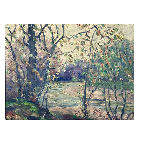 Vintage N. ROOT Oil on Canvas Board Painting, Across the Valley