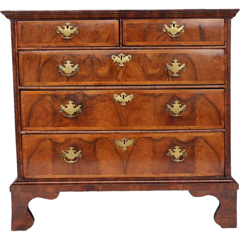 English Chippendale Burl Walnut Veneer Chest of Drawers