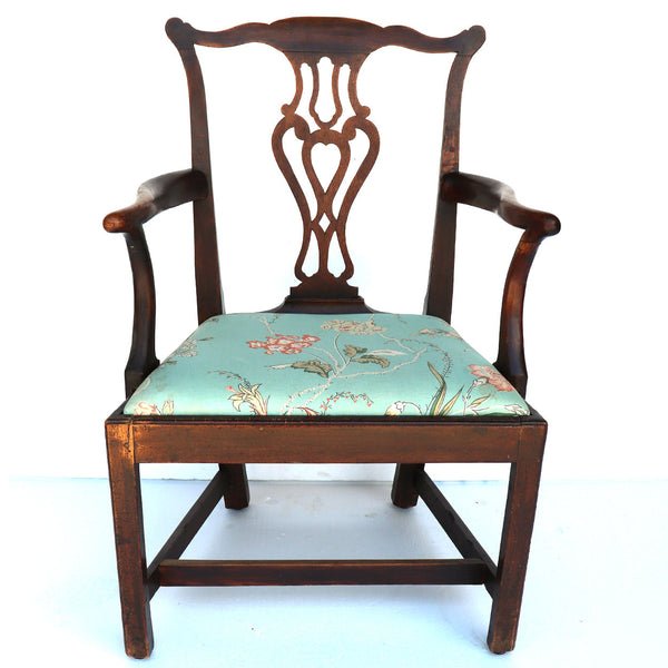 English Chippendale Elm Upholstered Seat Dining Armchair