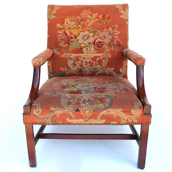 English Chippendale Upholstered Mahogany Library Armchair