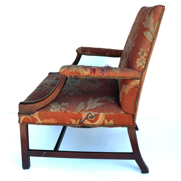 English Chippendale Upholstered Mahogany Library Armchair