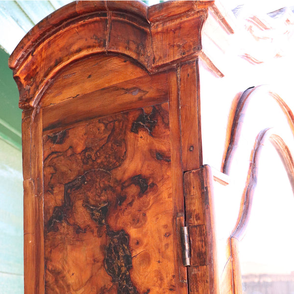 Fine German Baroque Burr Walnut Veneer Two-Part Secretaire Glazed Door Bookcase