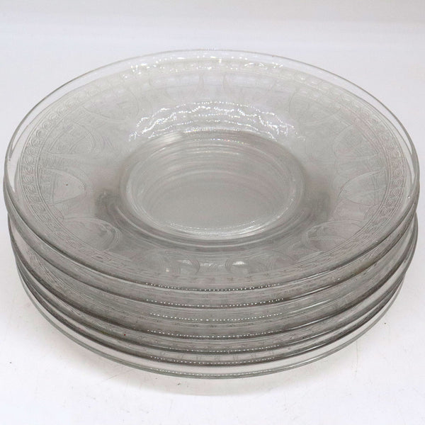 Set of Seven Vintage American Clear Needle Etched Glass Side Plates