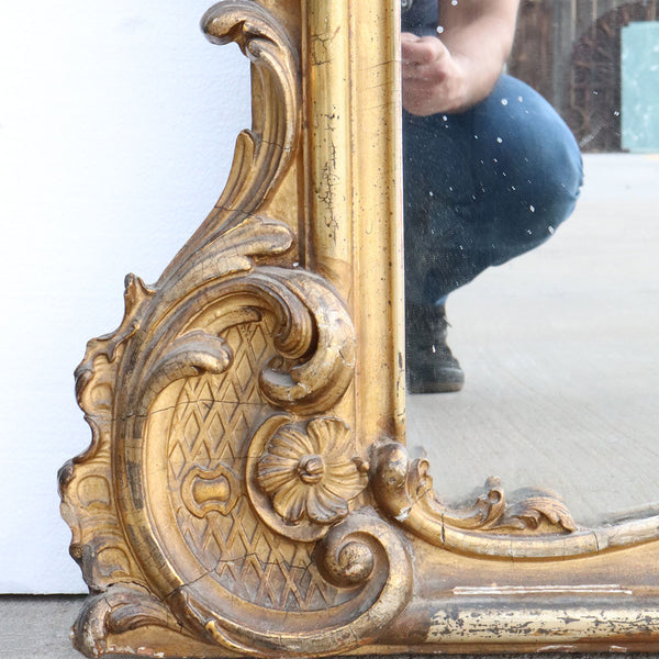 Very Tall Victorian Rococo Revival Gilt and Painted Pier Mirror