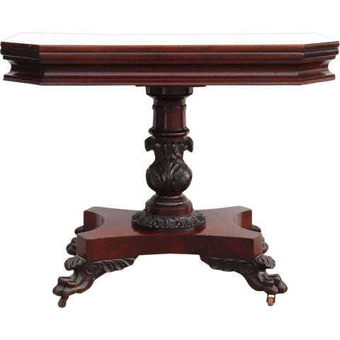 American Empire Revival Mahogany Fold-Over Pedestal Card Table