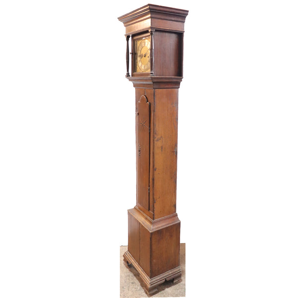 Small English George II Inlaid Oak Cottage Longcase Clock