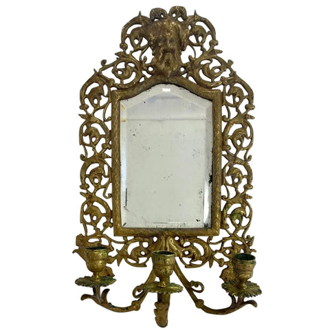 American Bradley & Hubbard Brass Mirrored Three-Arm Candle Wall Sconce