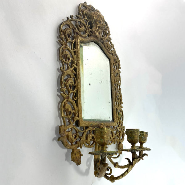 American Bradley & Hubbard Brass Mirrored Three-Arm Candle Wall Sconce