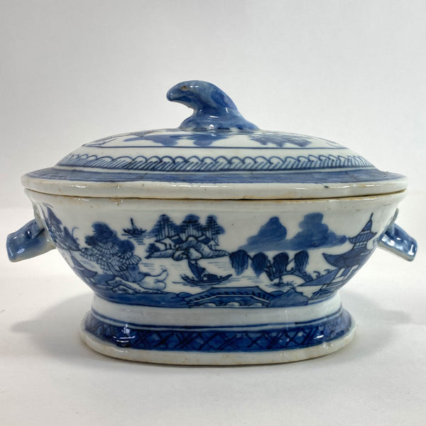 Chinese Export Canton Porcelain Covered Sauce Tureen and Undertray