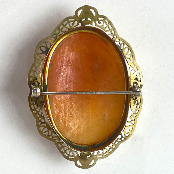 Italian Art Nouveau 10 Karat Yellow Gold Shell Cameo Three Graces Pin