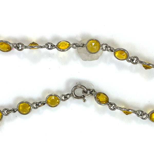 Two-Piece Czechoslovakian Art Deco Yellow Crystal Briolette Pendant Necklace
