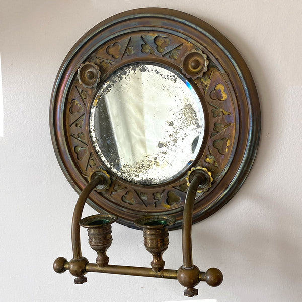 American Victorian Brass Mirrored Two-Arm Candle Wall Sconce