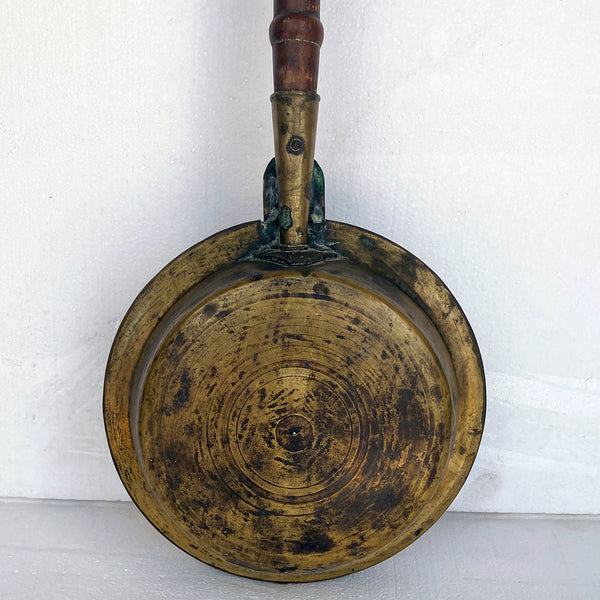 English/American Engraved and Punched Brass and Pine Bed Warming Pan