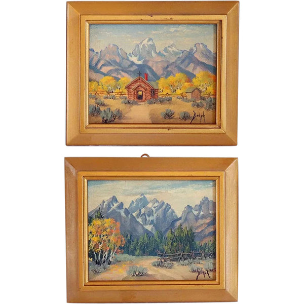Two MARIE DOROTHY DOLPH Oil on Art Board Paintings, Teton Range, Wyoming