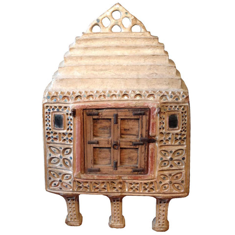 Indian Kutchi Mirrored Mudwork (Lippan Kam) Food Storage Cabinet