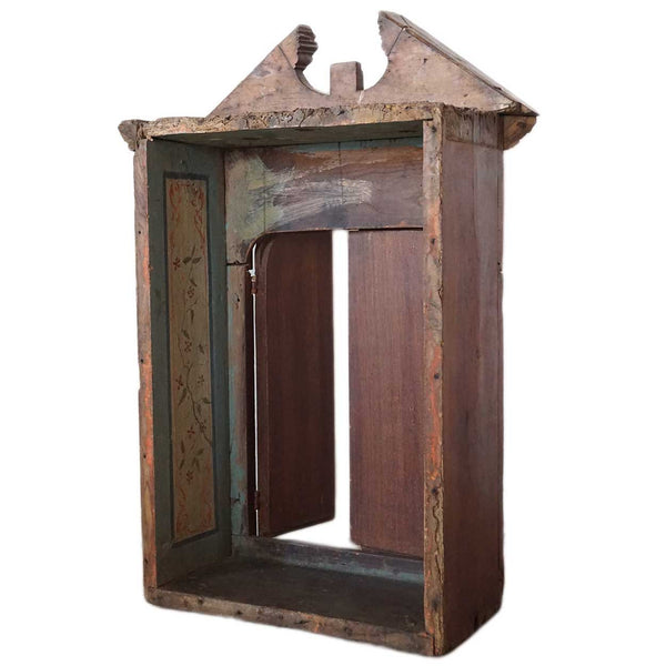 Small Indo-Portuguese Painted Wood Reliquary Hanging Cabinet