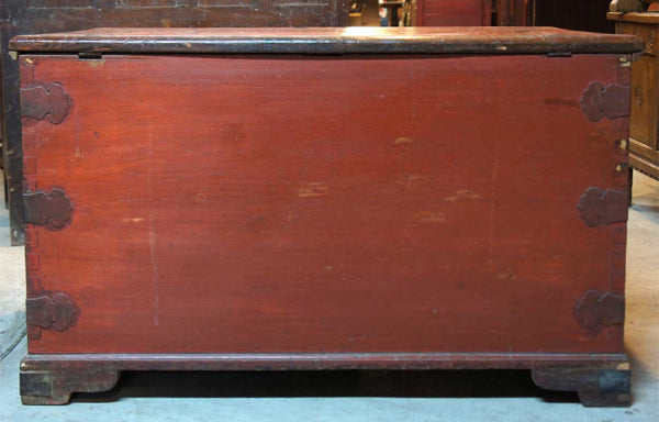 Anglo Indian Chippendale Brass Mounted Painted Teak Blanket Chest