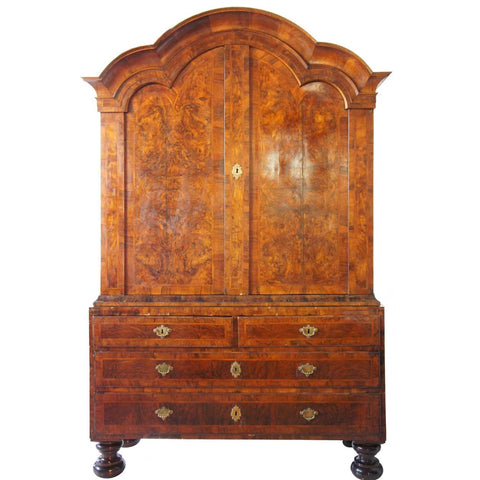 Danish Baroque Burl Walnut Veneer Linen Press