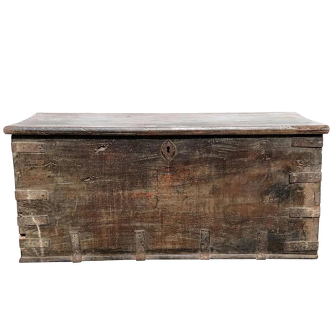 Early Indo-Portuguese Iron Mounted Teak Blanket Chest