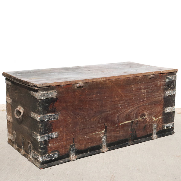 Early Indo-Portuguese Iron Mounted Teak Blanket Chest