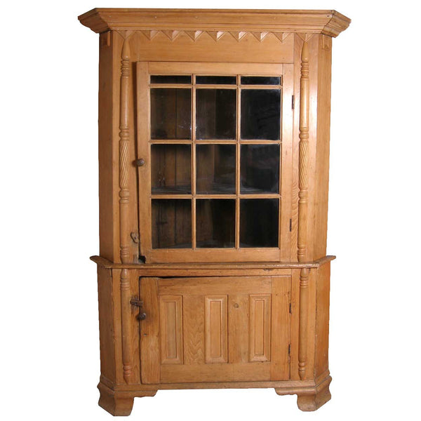 Important American Federal Pine Glazed Door Corner Cabinet