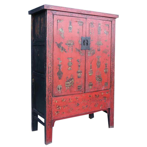 Chinese Red Lacquered Wood Kang Cabinet