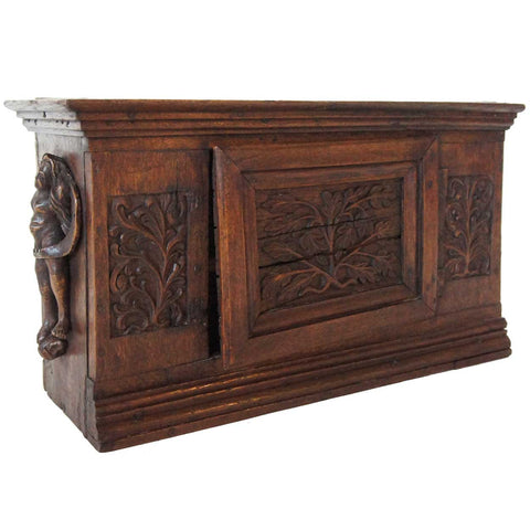 Small Scandinavian Carved Oak One-Door Cupboard