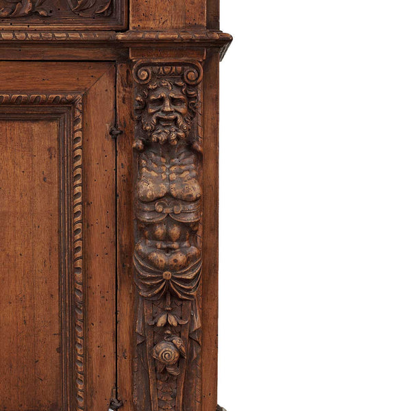Pair of Large Italian Renaissance Revival Walnut Open Bookcase Cabinets