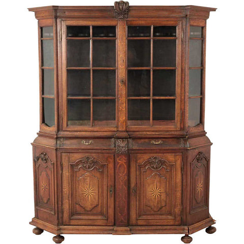 Dutch Baroque Inlaid Oak and Glass Display Cabinet
