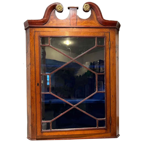 English George III Mahogany Astragal Glazed Door Hanging Corner Cabinet