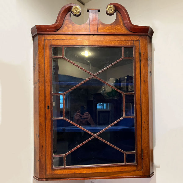 English George III Mahogany Astragal Glazed Door Hanging Corner Cabinet