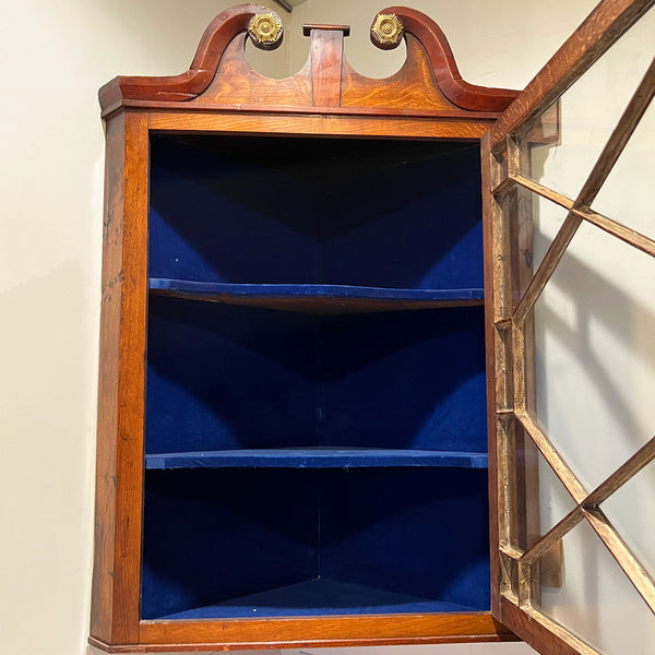 English George III Mahogany Astragal Glazed Door Hanging Corner Cabinet