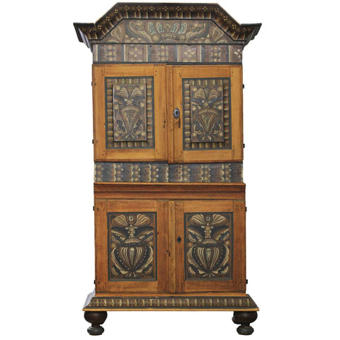 Swedish Allmoge Dalarna Region Painted Pine Stepback Cabinet