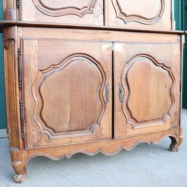 French Provincial Louis XV Walnut Buffet a Deux-Corps Cabinet