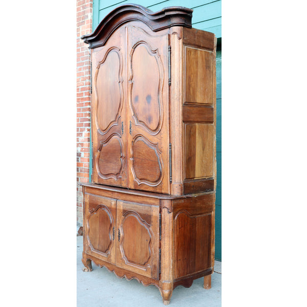French Provincial Louis XV Walnut Buffet a Deux-Corps Cabinet
