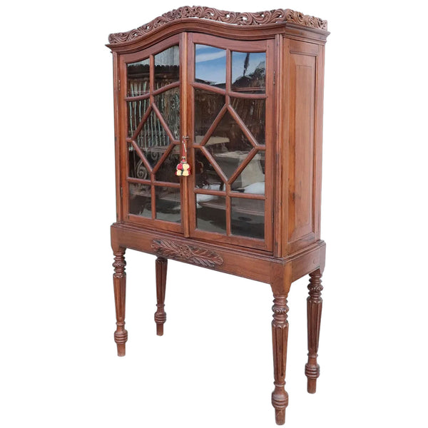 Indo-Portuguese Rosewood Glazed Door Display Bookcase Cabinet on Stand