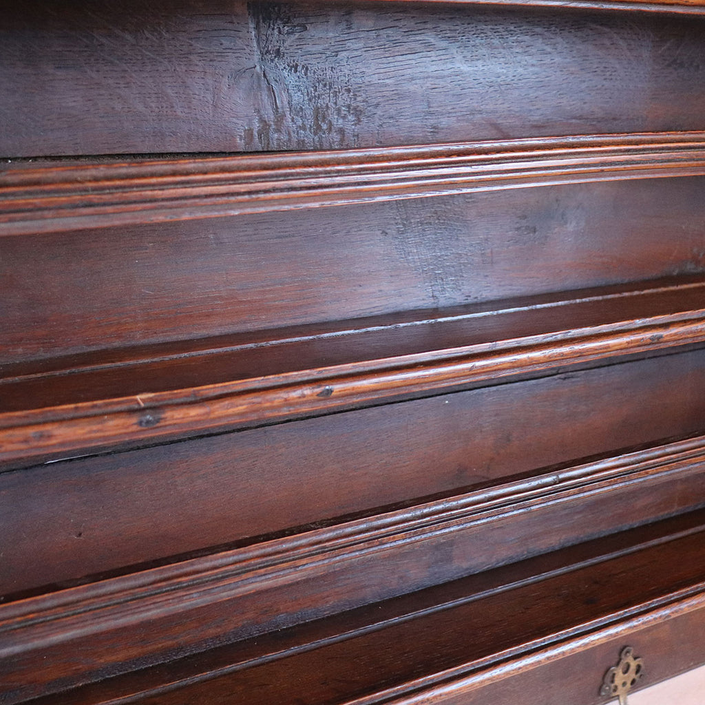 Small Dutch Oak and Brass Hook Hanging Open Plate Rack Shelf