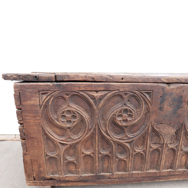 Continental Gothic Style Elm and Chestnut Carved Blanket Chest