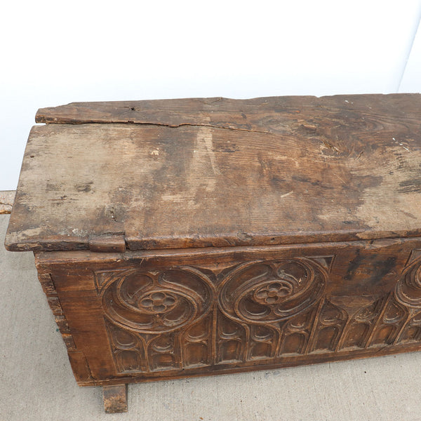 Continental Gothic Style Elm and Chestnut Carved Blanket Chest