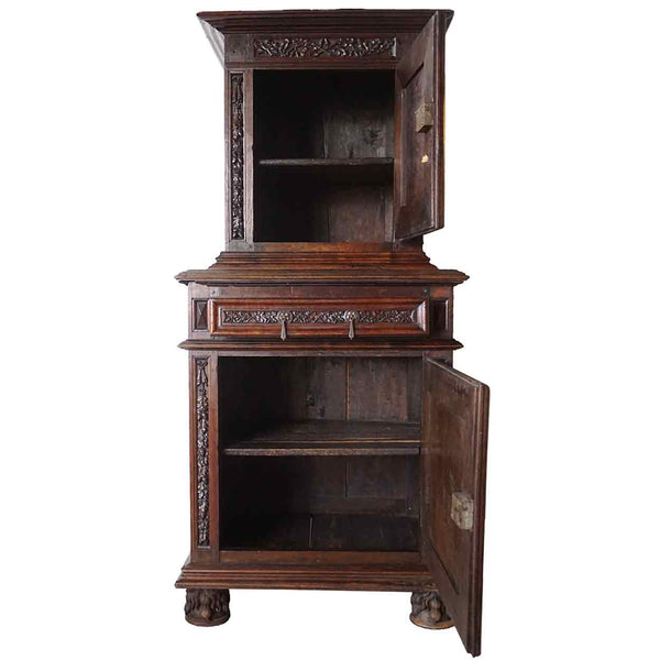French Louis XIII Walnut Homme Debout Two-Part Cabinet